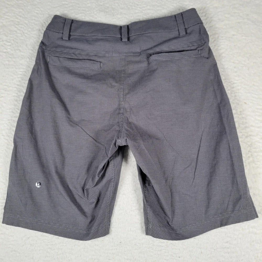 Lululemon Commission Shorts Men 32 Grey Micro Check Stretch Golf Chino 9 Inseam